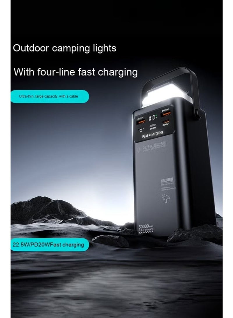 50000mAh Power Bank with Digital Display, 22.5W Fast Charging, Dual USB & Type-C Ports, 4 Built-in Cables (USB, Lightning, Type-C, Mini USB), LED Light, Portable Multi-Device Charger – White - Image 4